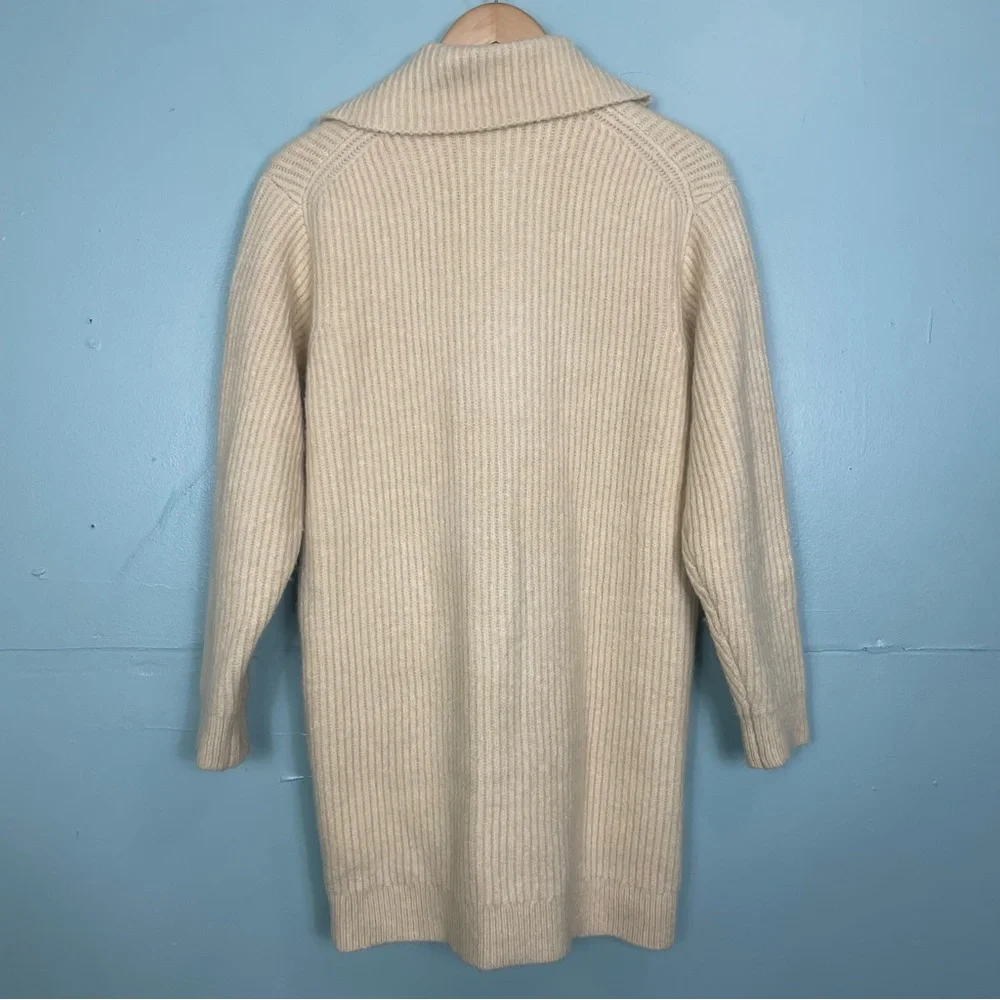 J.Crew Long Ribbed Cardigan Cream Ivory Size XS Wool Blend Pockets Ribbed Chunky